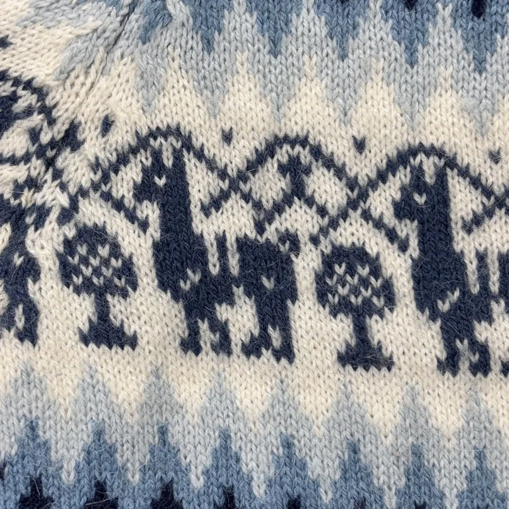Gold Quality Sweater Womens Small Blue Alpaca Hooded Full Zip Llama Fair Isle